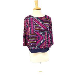 Miami Abstract Geometric Multicolor Blouse Womens Medium
